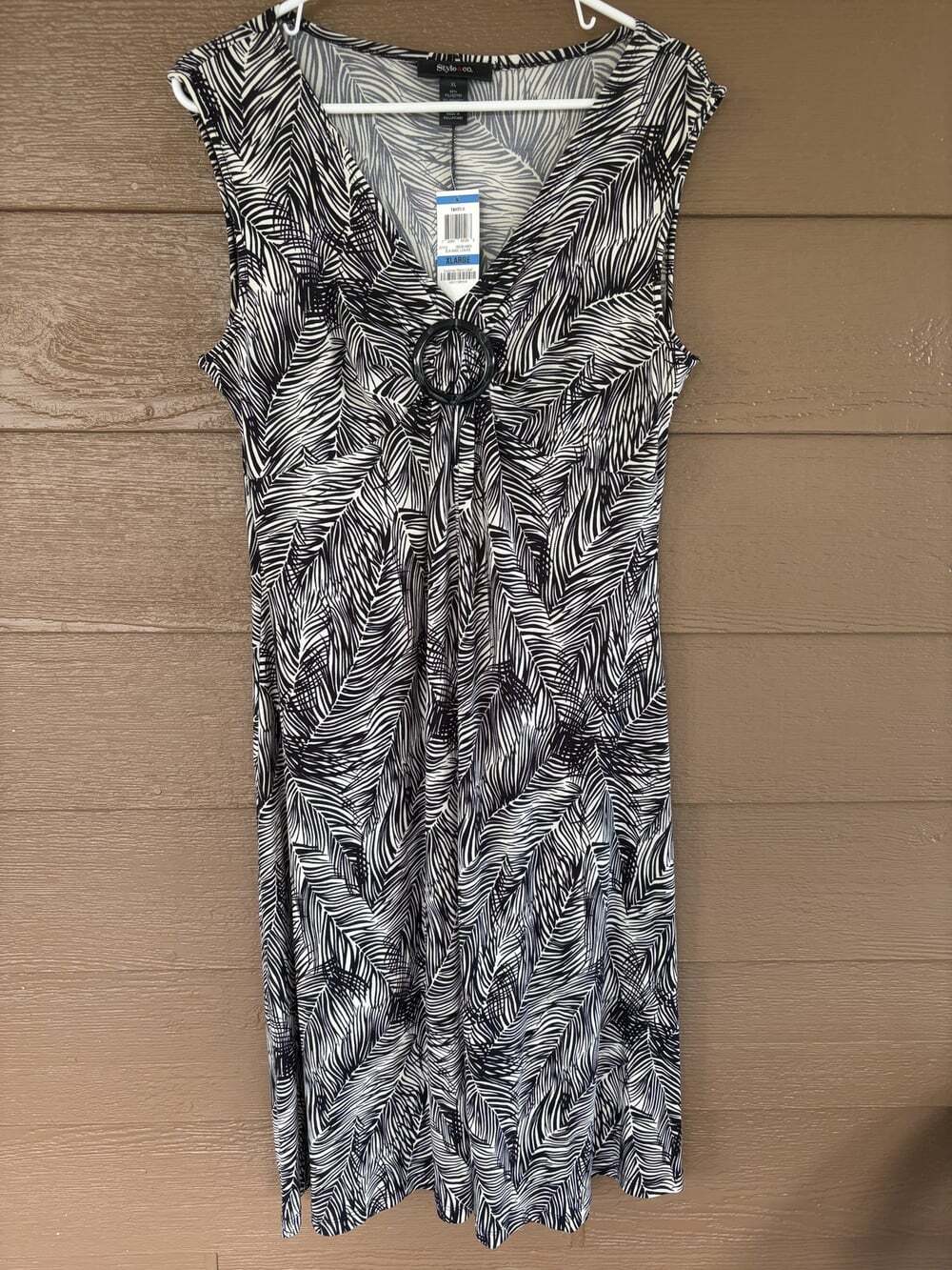 Style & Co. Black & White Leaf Print Sleeveless Dress XL